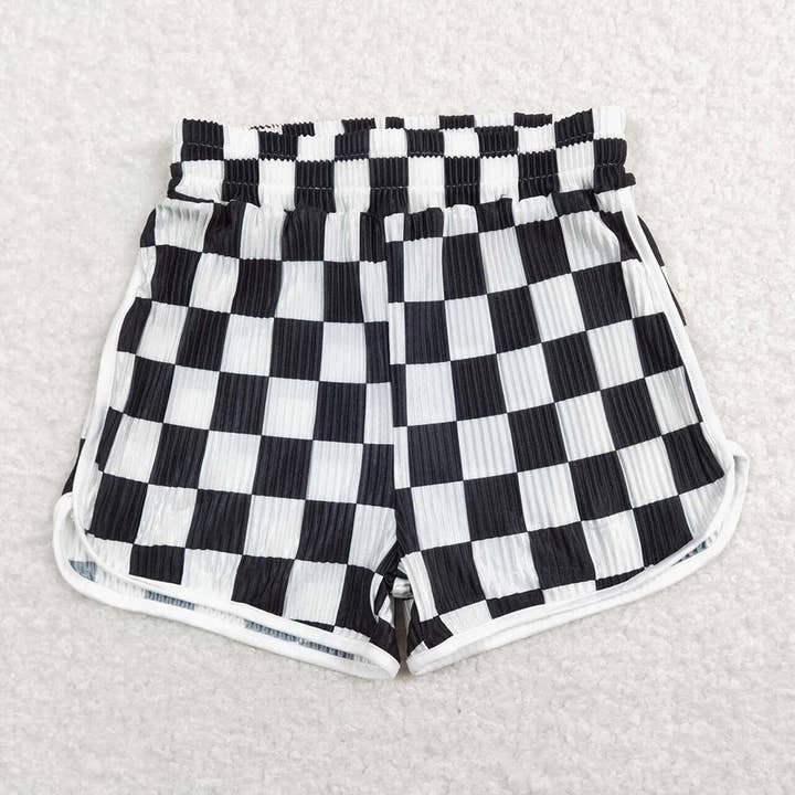 Baby Girls Black White Checkered Summer Sports Design Shorts for wholesale by Aier Wholesale
