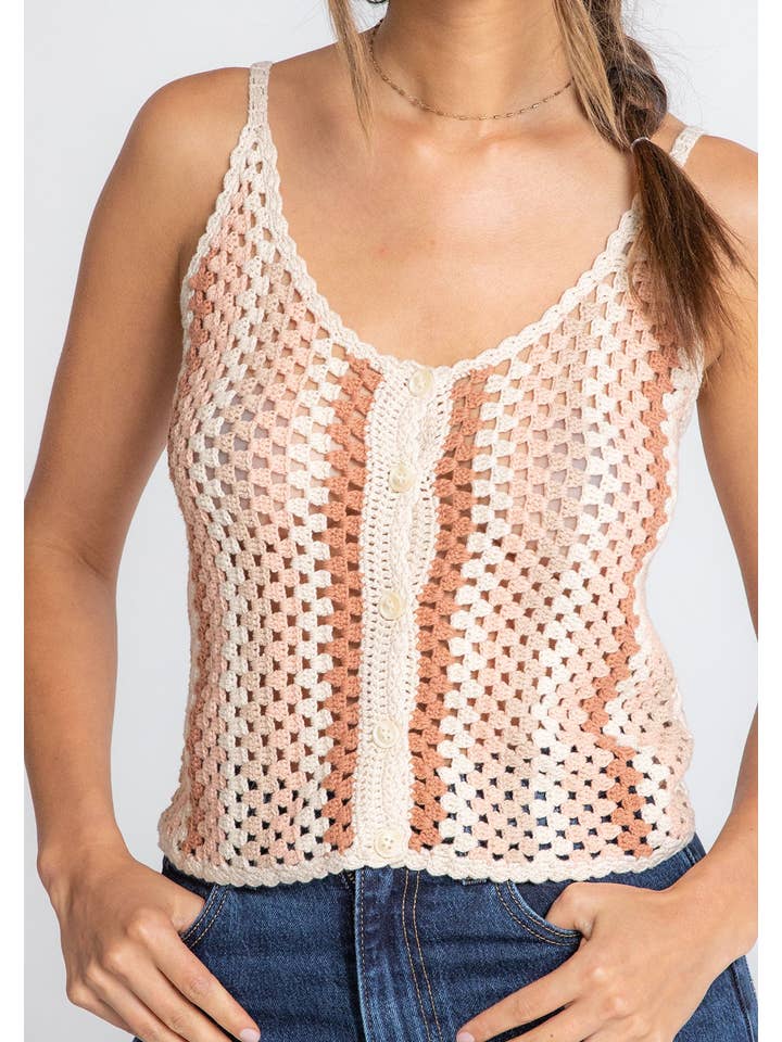 Sand Clay Striped Cropped Crochet Tank Top for wholesale on Faire