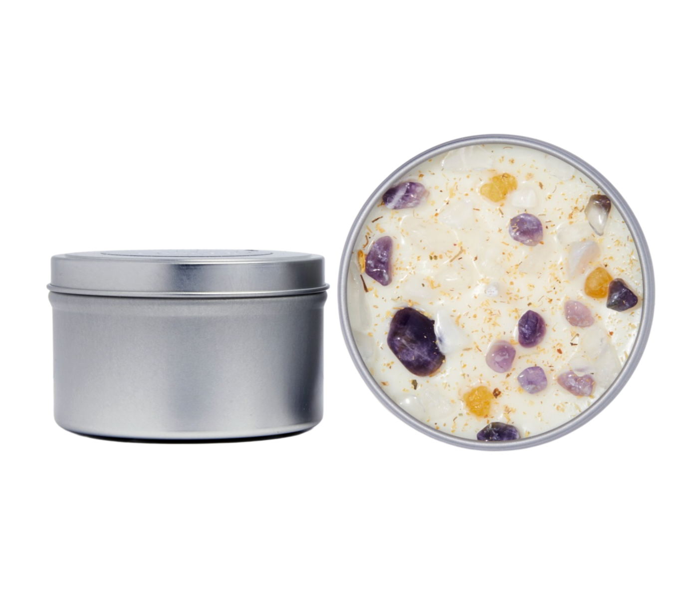 New Moon Beginnings - Wholesale Travel Candles - Crystals & Herb Energy Candles 8oz Tin Soy Candles Handmade21