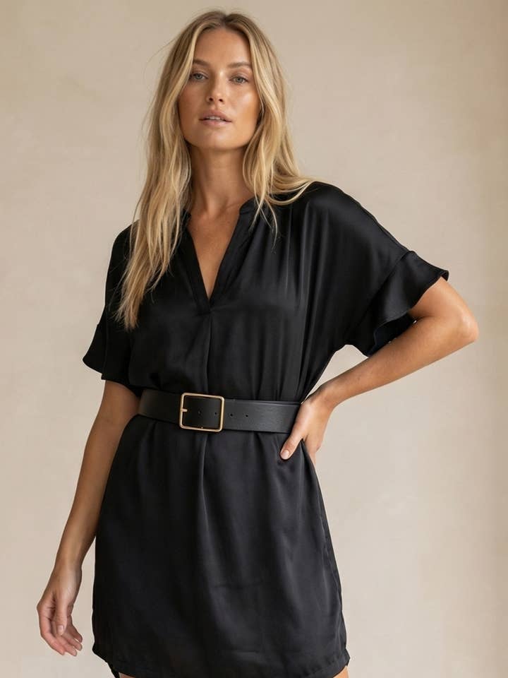 Drop Shoulder Ruffle Shirt Mini Dress for wholesale by Naked Zebra