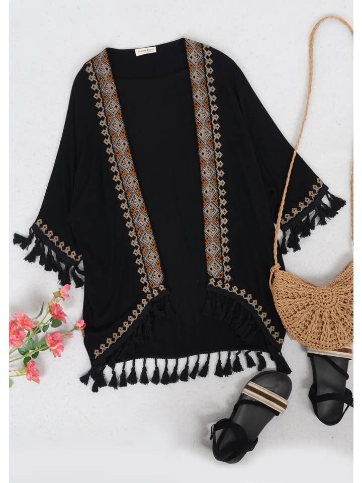 Anna Kaci Wholesale - Wholesale Kimono - Women's - Women's Tribal Kimono Boho Open Front Tassel Cardi9