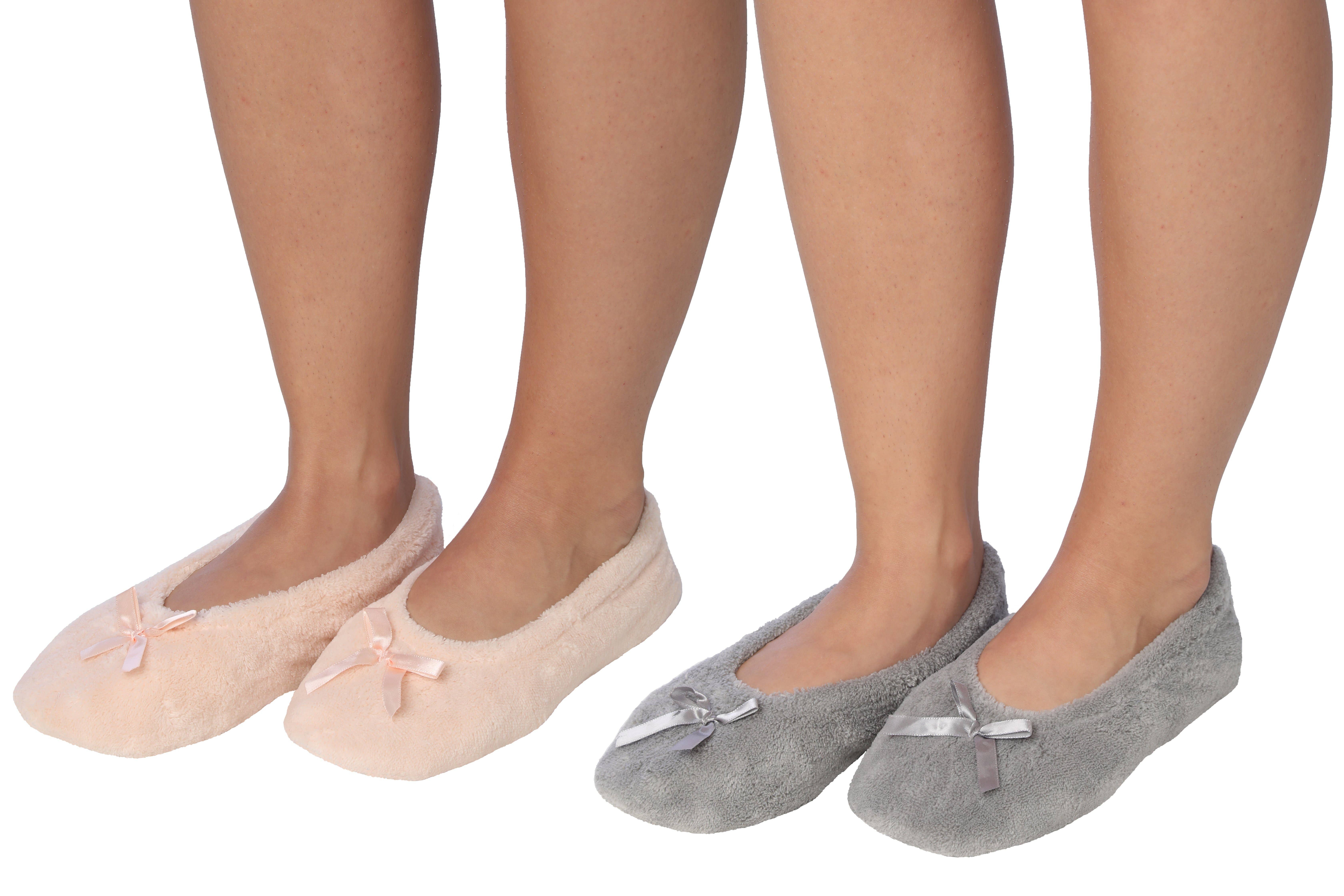 Roxoni - Vente Chaussons – femme - Pantoufles ballerines en daim pour femmes (lot de 2)5