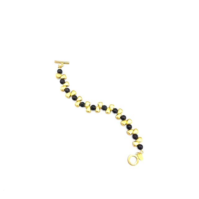 Pulseira com Contas de Metal e Pedra Semipreciosa por atacado de Rebel Designs Accessories