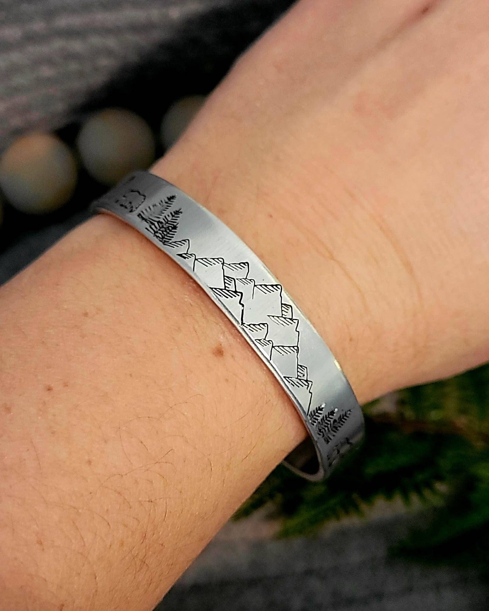 Jangles by Jan - Wholesale Cuff Bracelet - Hand stamped mountain scene aluminum cuff3