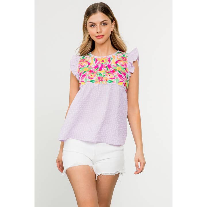 Flutter Sleeve Emb-topp för wholesale av THML