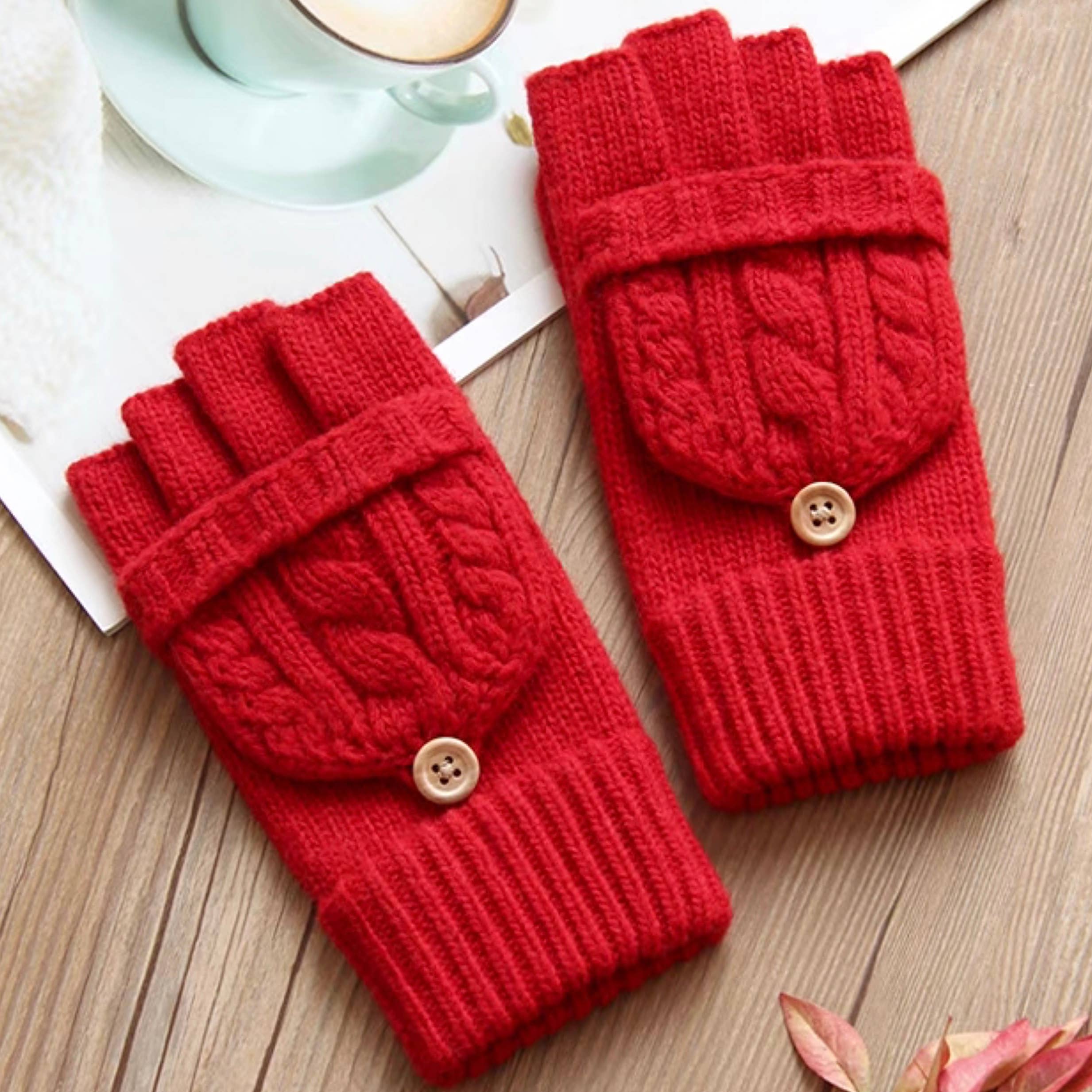 Happy Knits - Wholesale Gloves - Women's - Flip-Cover Wool Gloves for Women - Fingerless Winter Gloves2