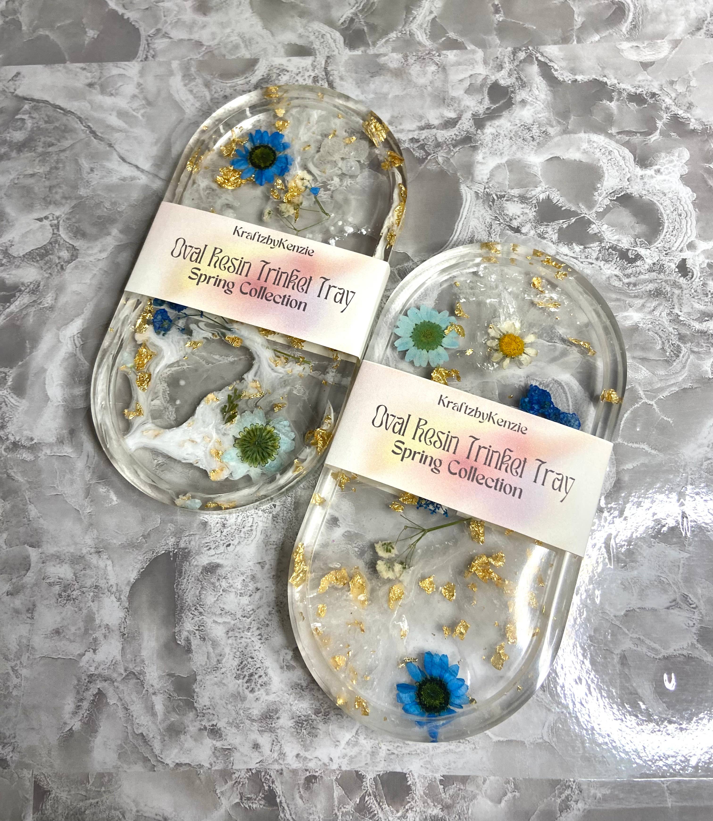 KraftzbyKenzie - Wholesale Jewelry Dish - Blue Flower Trinket Trays | Gold Foil Tray | Oval Tray8
