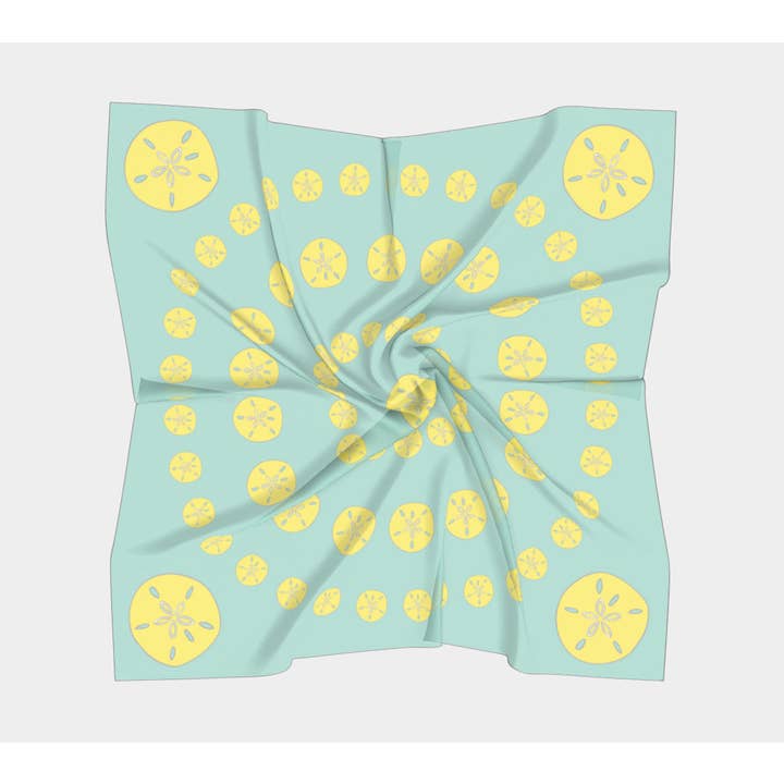 Sand Dollar Square Scarf - Yellow on Aqua for wholesale by SummerTies