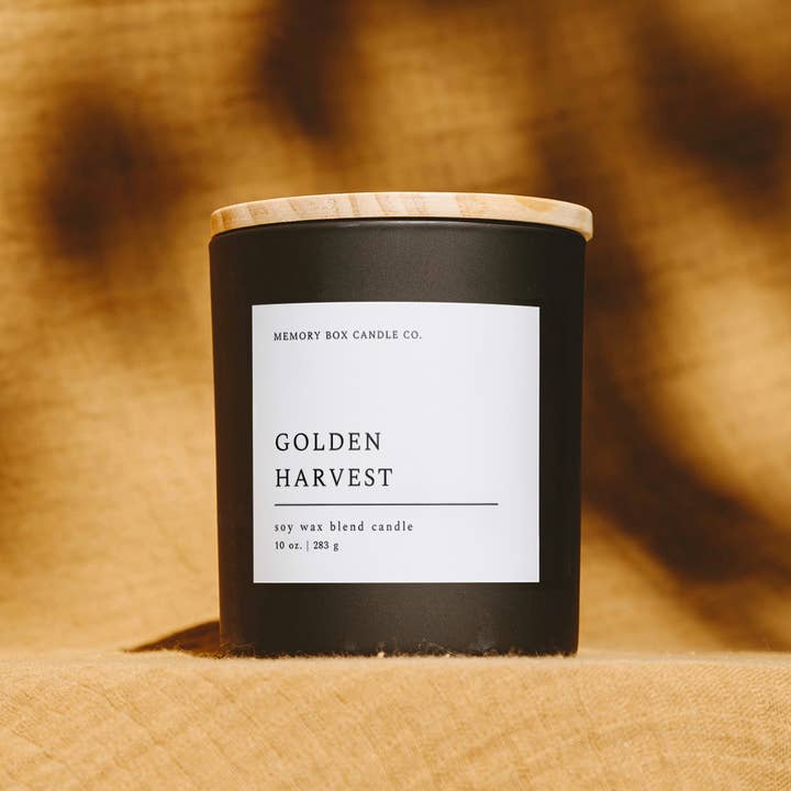 Soy Candle - Golden Harvest - 10 oz. Matte Black Glass for wholesale by Memory Box Candle Co.