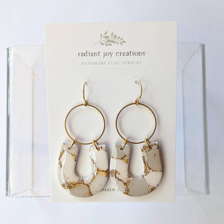 Classic U's / Gold Marble / Clay Earrings for wholesale by Radiant Joy Creations