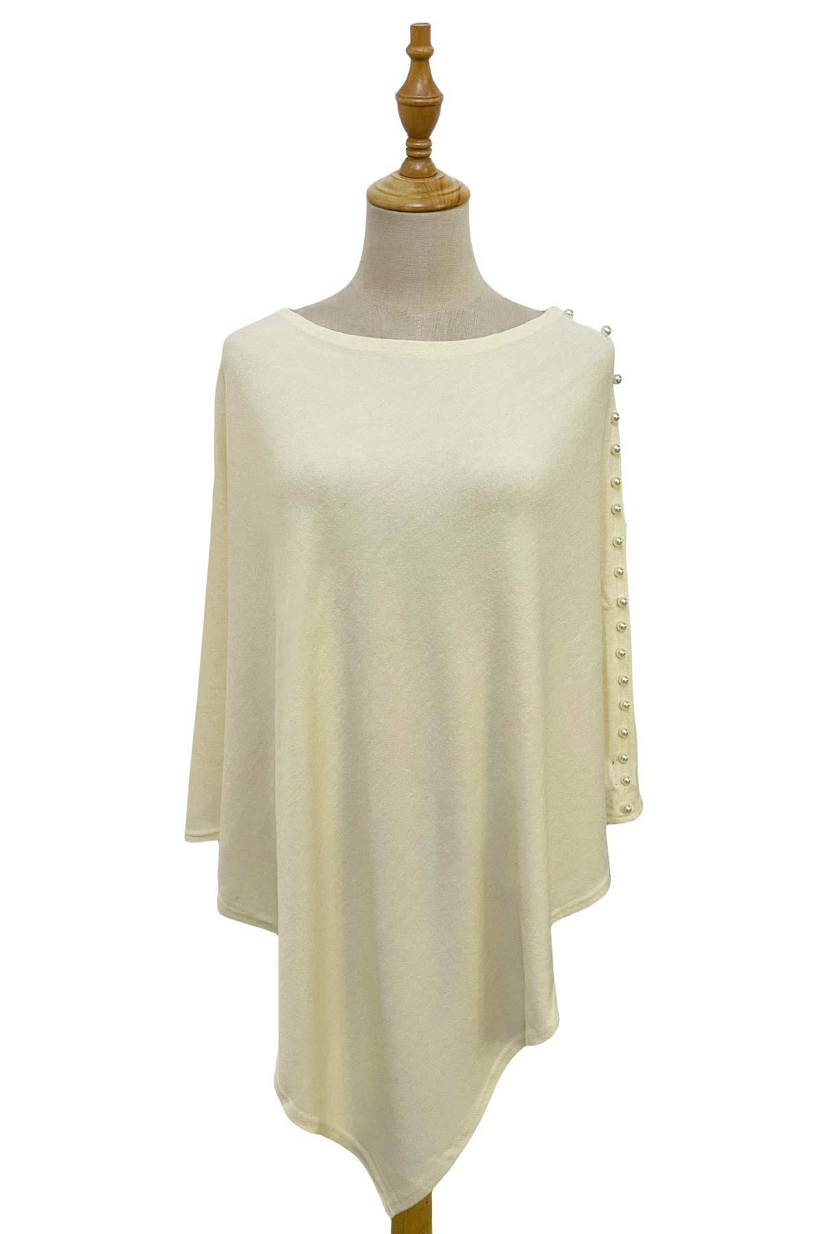 Fashion Scarf World - Wholesale Poncho - Women's - Plain Wool Knit Poncho With Pearl Detailing8