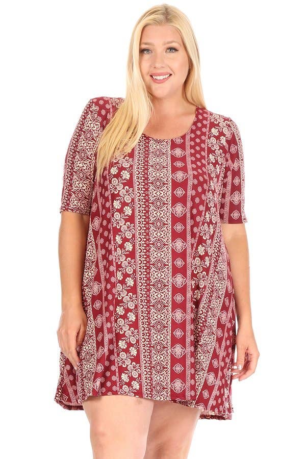 VIBE Apparel Co – wholesale Klänning - Dam – Plus Aztec Borstad Swing Klänning5