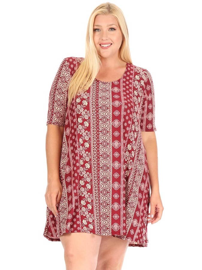 VIBE Apparel Co – wholesale Klänning - Dam – Plus Aztec Borstad Swing Klänning5