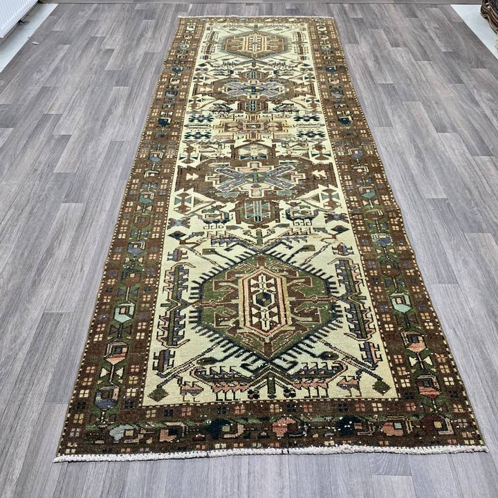 Handmade Wool Oushak Runner Rug: Vintage Turkish Hallway Carpet (4x10) for wholesale by MesopotamiaRugs