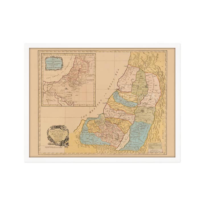Historic Prints - Wholesale Map - 1760 Land of Canaan Palestine Map - Framed Vintage Holy Land Map Poster - Map of the Holy Land Divided Among Twelve Tribes God Promised To Abraham6
