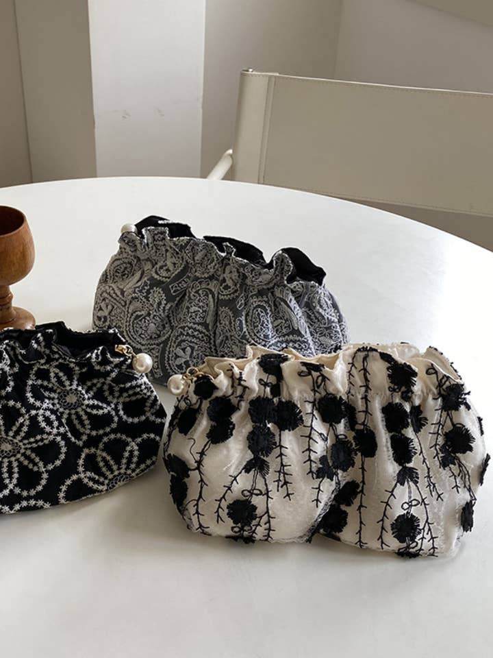 Floral Embroidered Lace Cosmetic Bag DPCB2 for wholesale by Dipped Shop