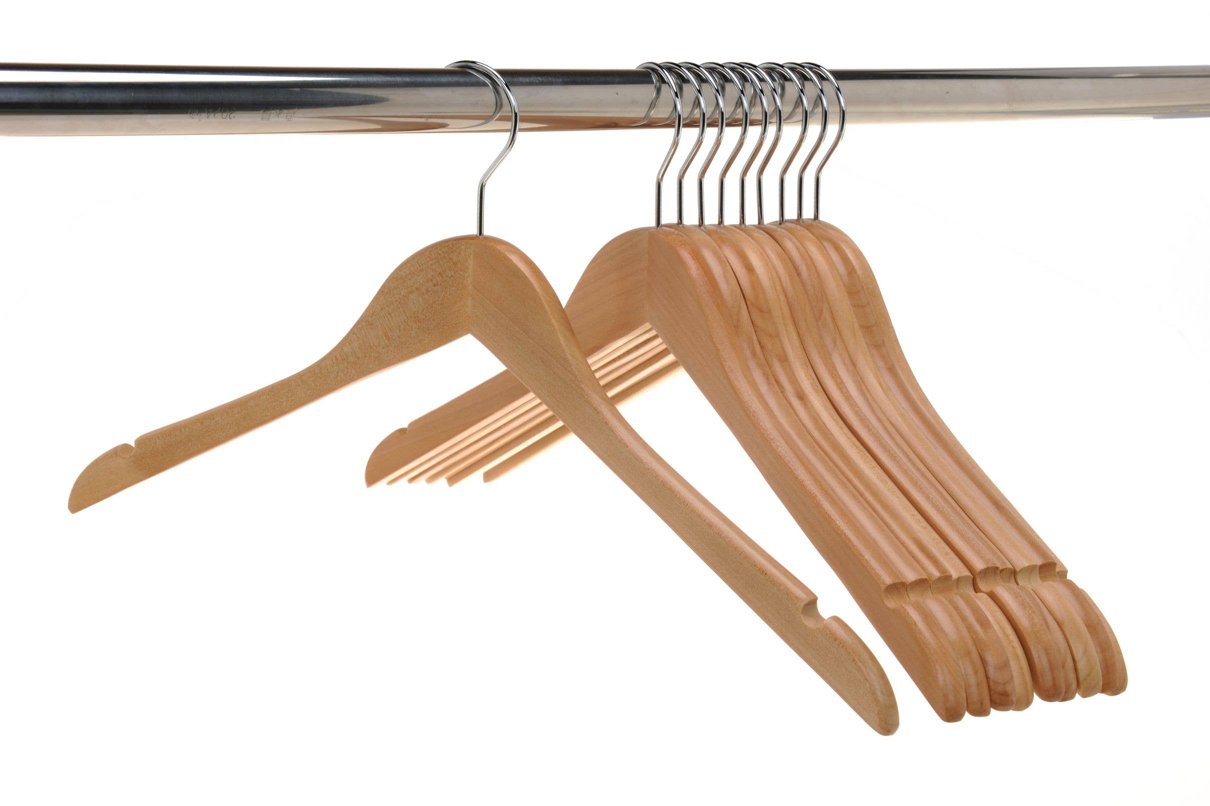 Quality Hangers - Wholesale Clothes Hangers - W031 Semi Curved Wooden Hangers, 17.5" Natural - 80 Hangers3