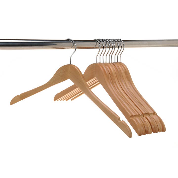 Quality Hangers - Wholesale Clothes Hangers - W031 Semi Curved Wooden Hangers, 17.5" Natural - 80 Hangers3