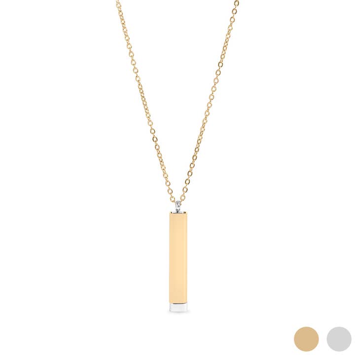 WJW - Wholesale Pendant/Charm Necklace - 18K Gold PVD Stainless Steel Hidden Message Sliding Blank Bar Necklace