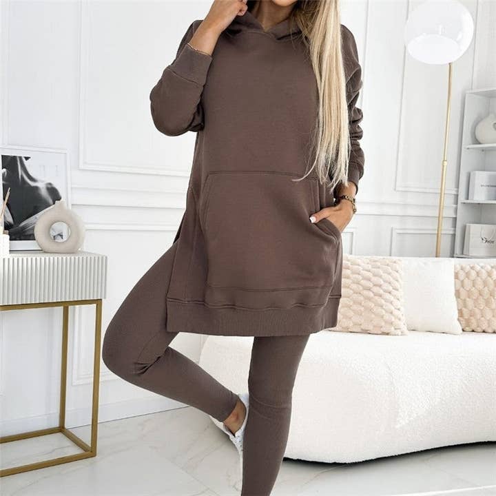 Sheer Trend - Wholesale Lounge Set - Women's - Solid Color Hoodie And Ribbed Leggings Two-Piece Set