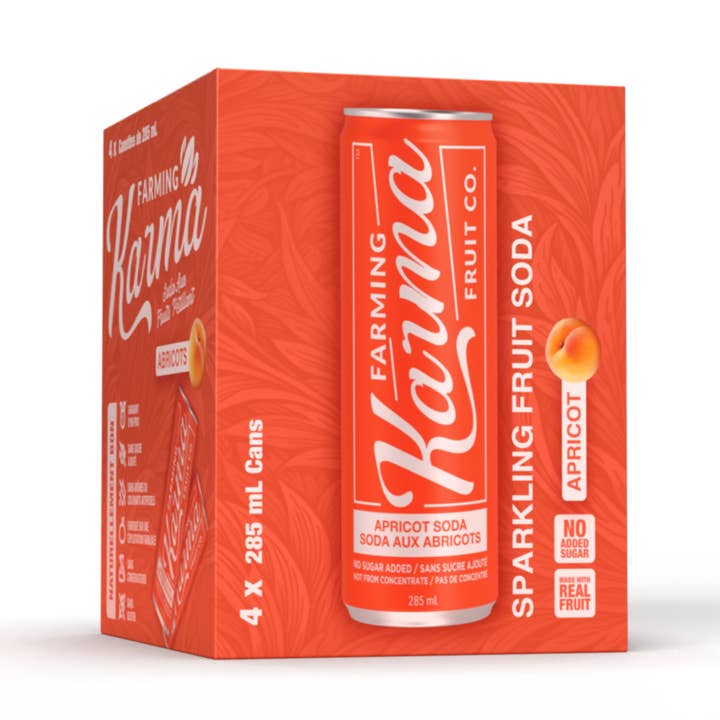 Apricot Soda (4 pack) for wholesale by Farming Karma Fruit Co. Ltd