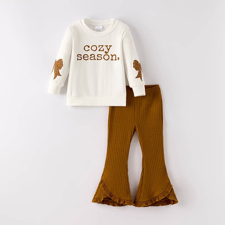 Girls Fall Autumn COZY SEASON Brown Long Sleeves Pant Set for wholesale by Auraquise