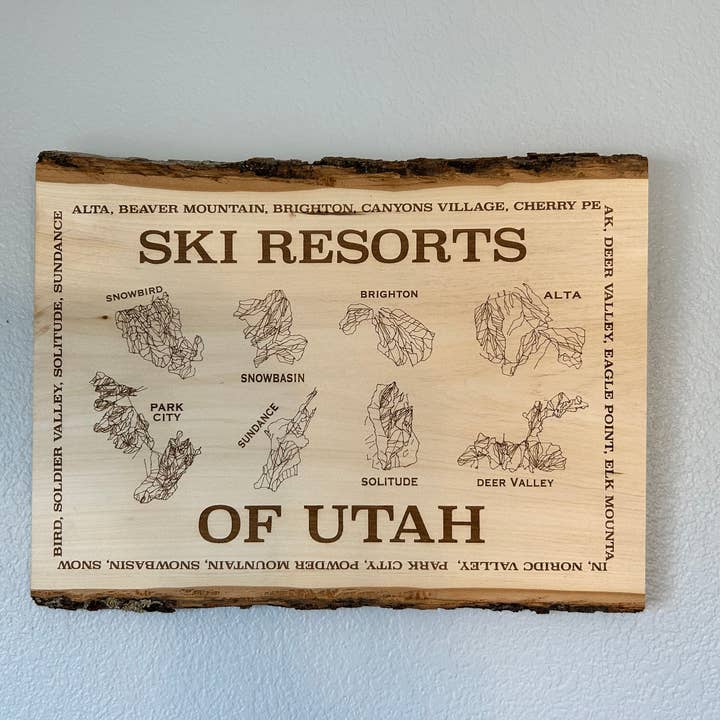 Ski Resorts of Utah Wood Wall Sign, Rustic Home Decor for wholesale by Parks Art Collection