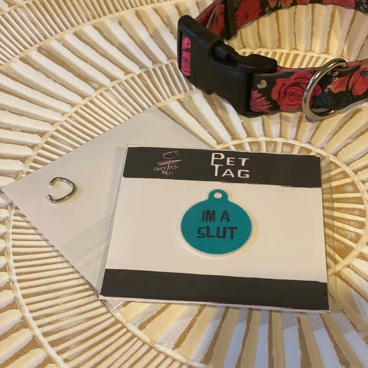 Crooked Halo - Wholesale Pet Identification Tag - Cat/Dog - "Im a Slut" Metal Pet Tag