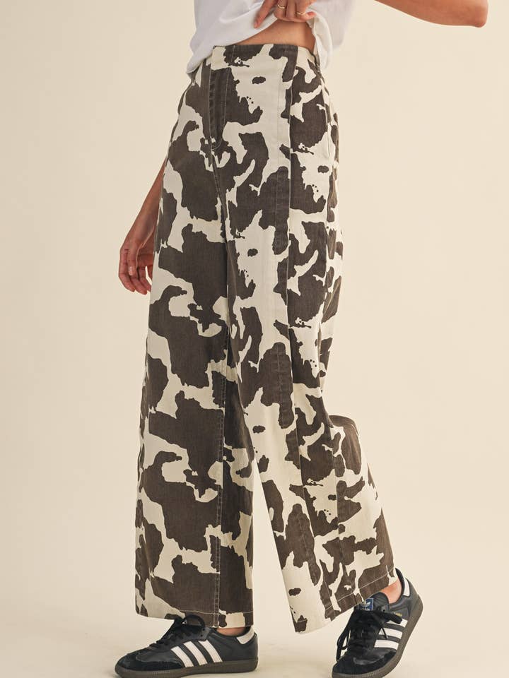 COW PRINT HIGH WAIST WIDE LEG PANTS MP4105 for wholesale on Faire5