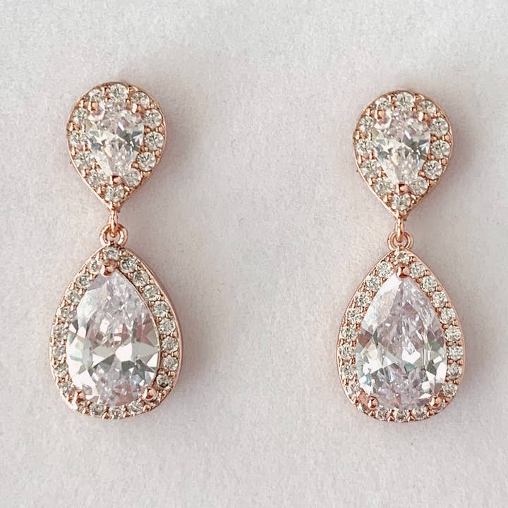 Sofie Halo Teardrop Bridal Earrings for wholesale by Amandine Jewelry