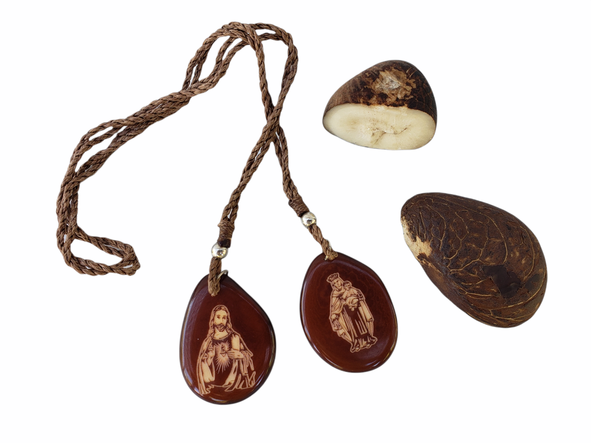 Organic jewelry by Allie - Wholesale Pendant/Charm Necklace - Brown scapular Carmelites in tagua nut slices catholic gift1