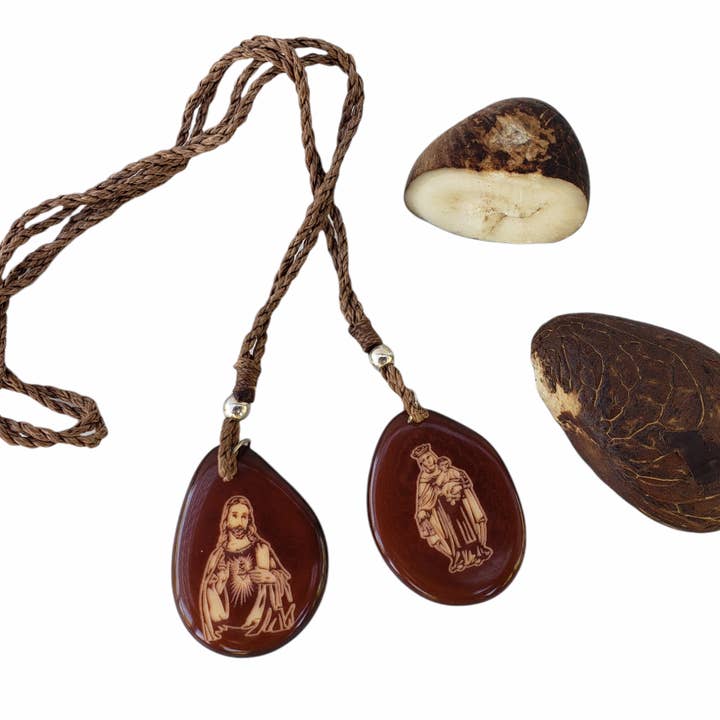 Organic jewelry by Allie - Wholesale Pendant/Charm Necklace - Brown scapular Carmelites in tagua nut slices catholic gift1