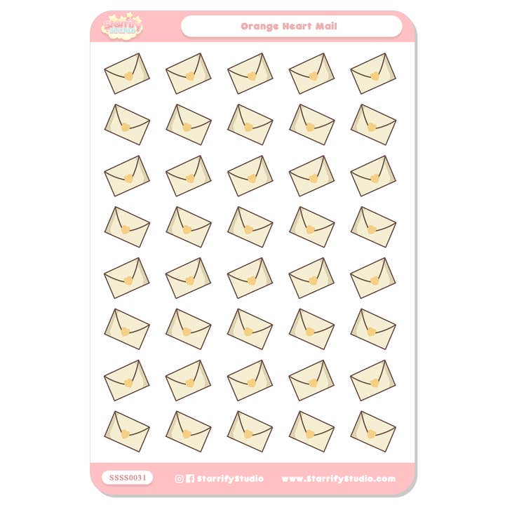 Feuille d'autocollants en forme de cœur orange pour la vente par Pastel Dreamer, LLC.