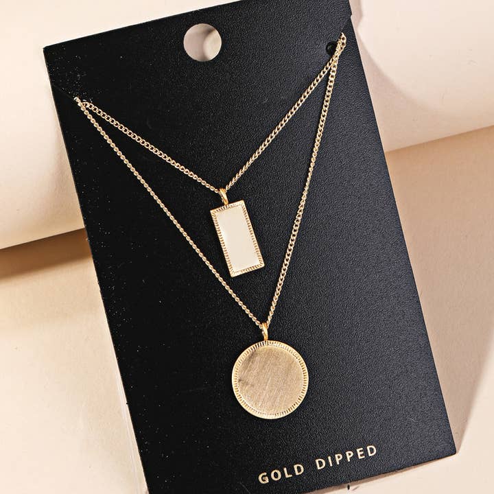 G Layered Rectangle Disc Pendant Necklace for wholesale on Faire