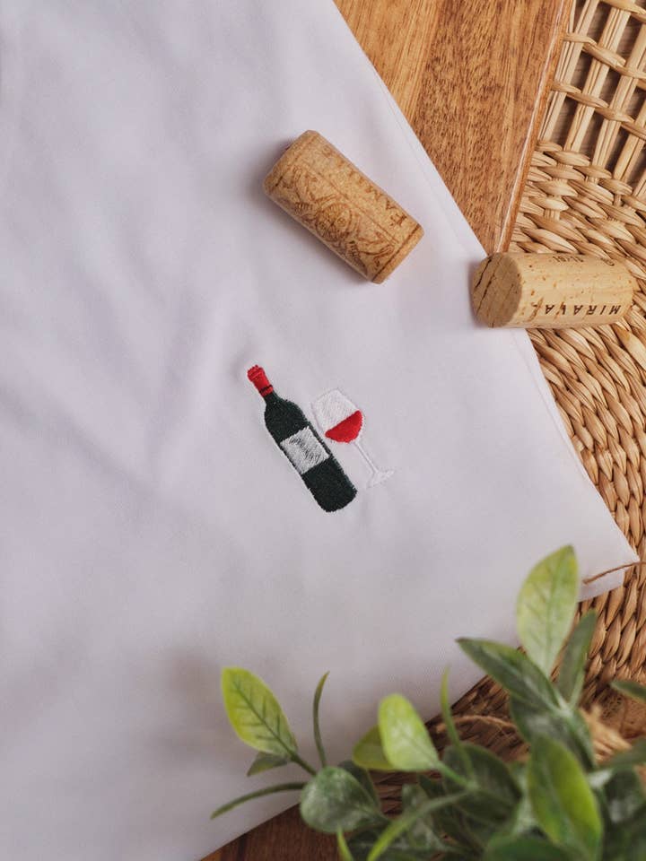 White Embroidered T-shirt - Bordeaux Red for wholesale on Faire0