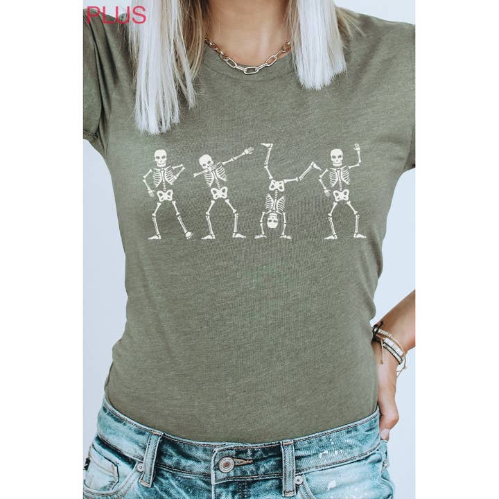 Dancing Silly Spooky Skeletons PLUS Graphic Tee for wholesale by Kissed Apparel