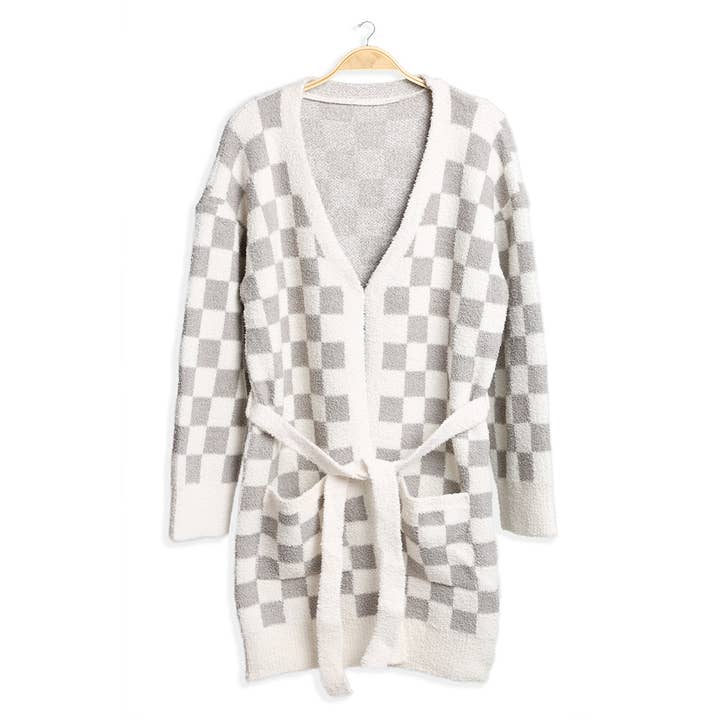Fashion City - Wholesale Robe - Women's - Cozy Checkered Robe with Pocket & Belt 8