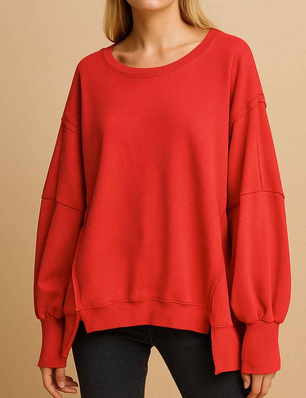 Sweetkama – wholesale Sweatshirt - Dam – Enfärgad oregelbunden Slouchy tröja för damer SKT38515