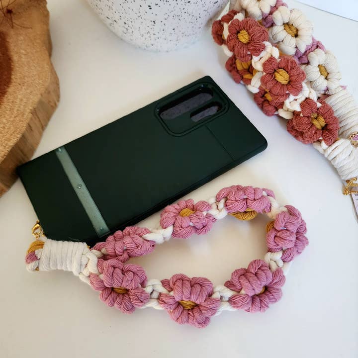 Daisy Flowers Phone Wristlet / Lanyard for Women for wholesale by Handmade By Uruba