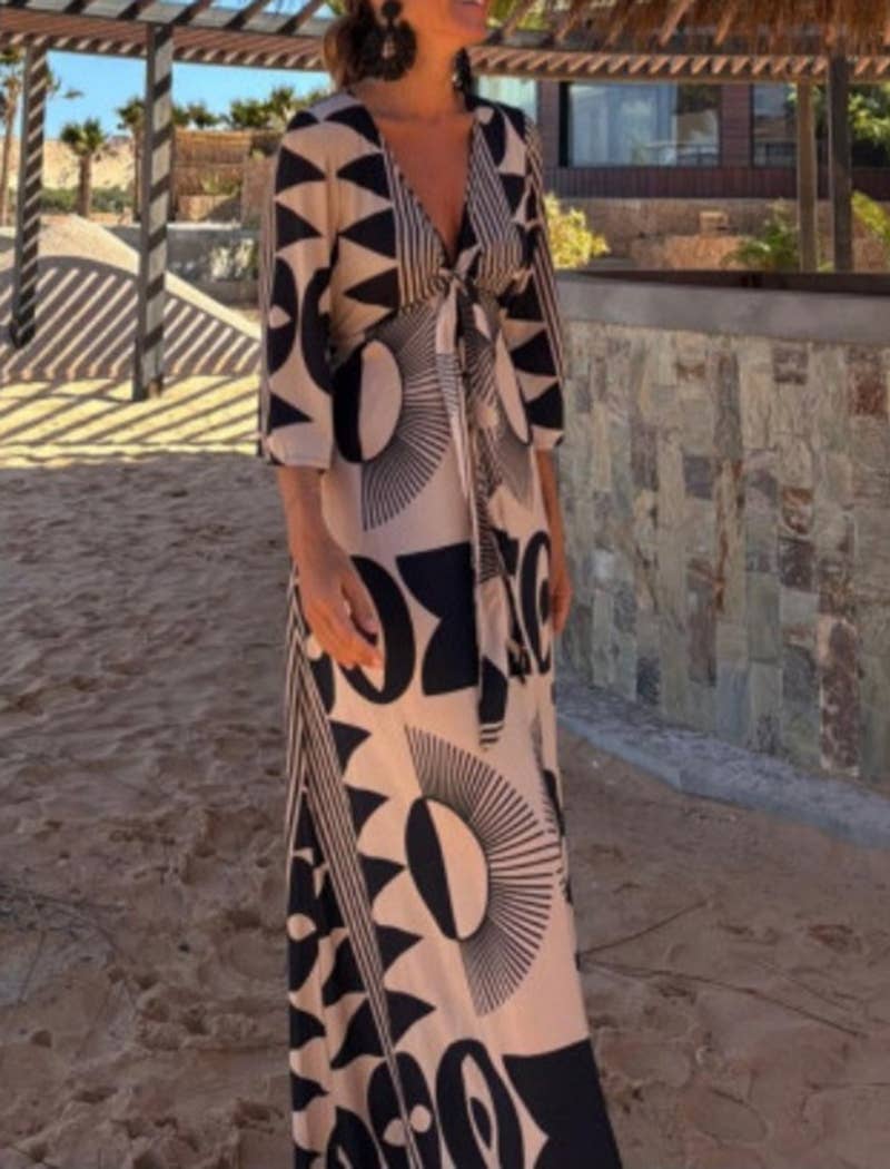 BLACK Boho Tribal Print Kaftan Dress for wholesale on Faire3