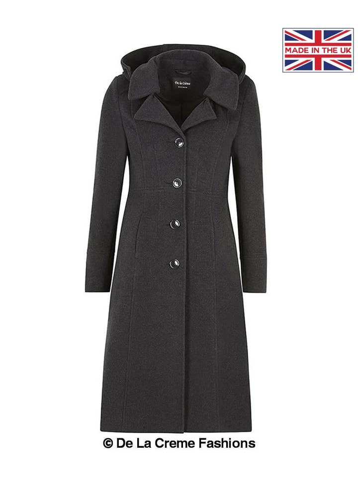 De La Creme Fashions - Vente Manteau – femme - Manteau mi-long à capuche en laine et cachemire Beatrice4