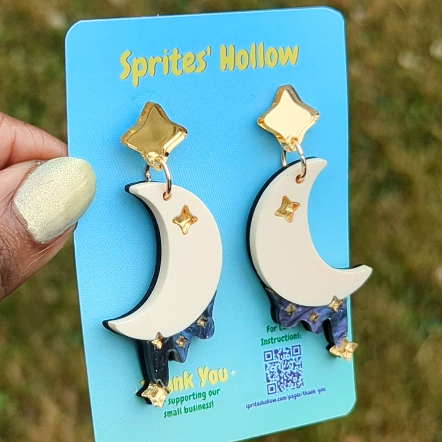 Sprites' Hollow - Wholesale Dangle Earrings - Starry Night Drippy Moons1