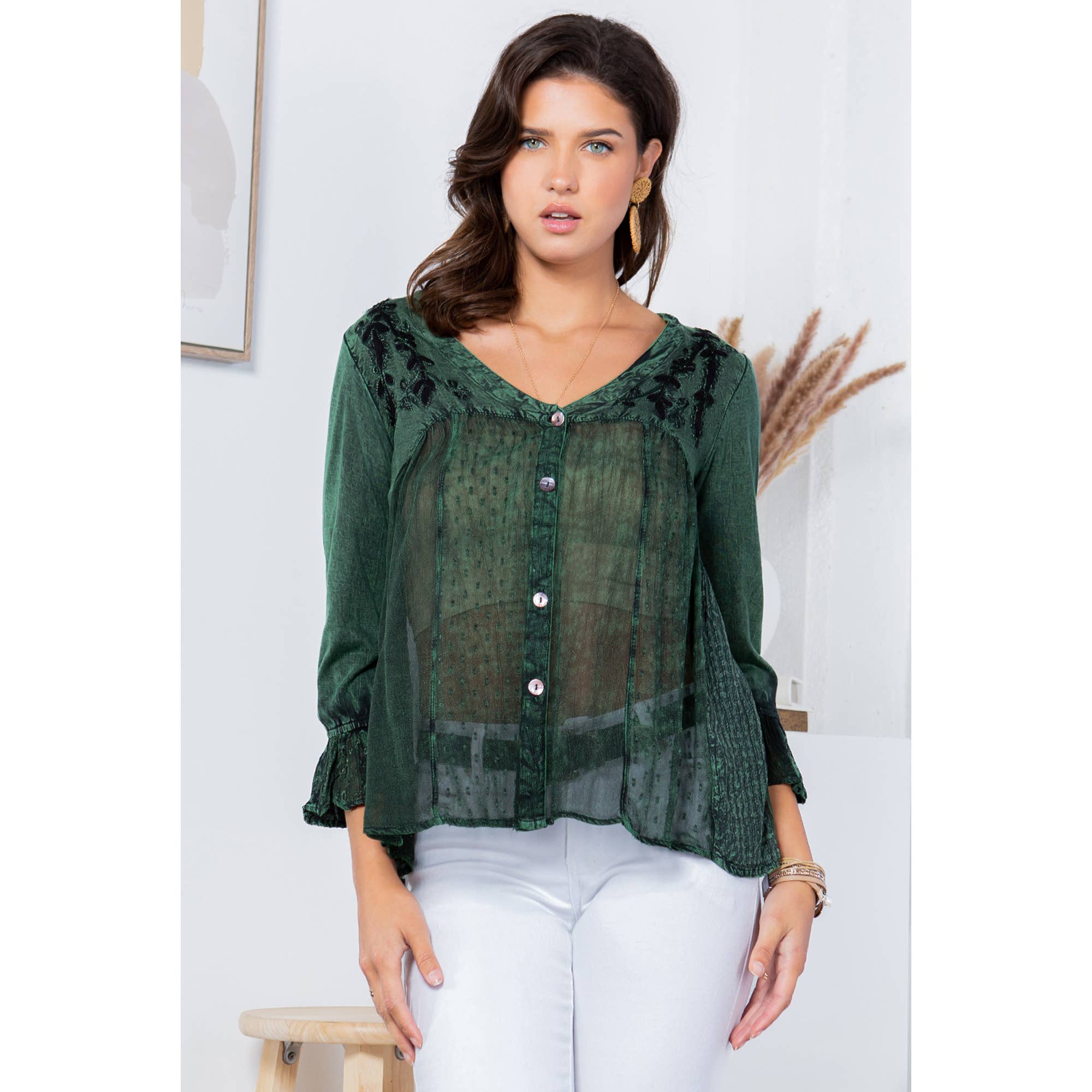 Young Threads - Venta al por mayor Blusa - Mujer - Blusa bohemia adornada estilo western (Color nuevo)24