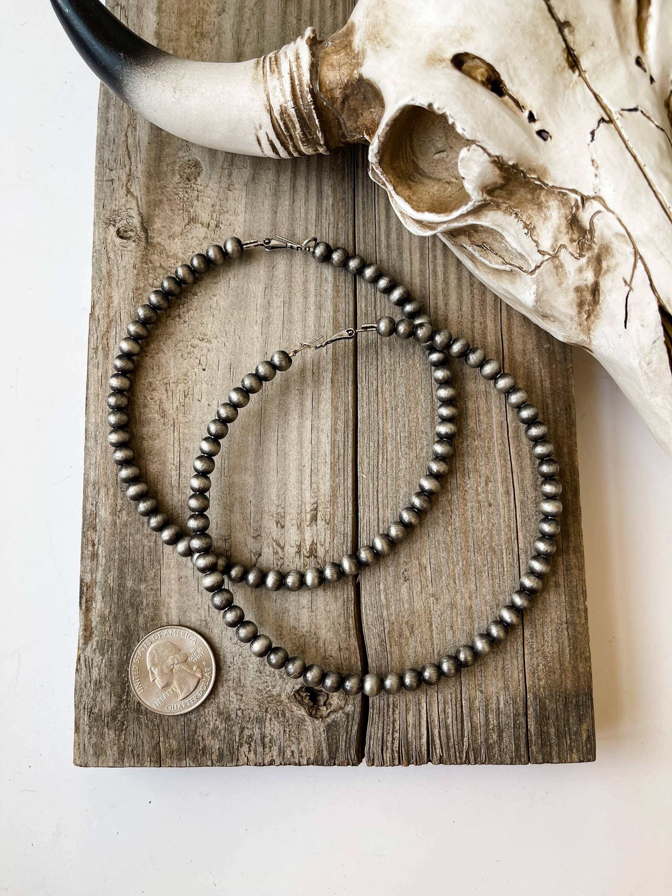 Boho Ranch Shop – wholesale Hoop earrings – 3.5” Jumbo Navajo Pearl Hoops Earrings4