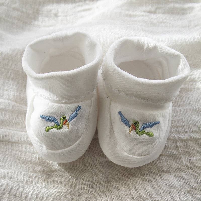 Gordonsbury - Wholesale Booties - Baby - white pima cotton booties with bird and picot trim0