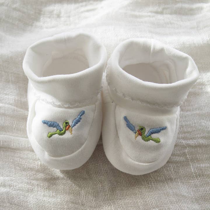 Gordonsbury - Wholesale Booties - Baby - white pima cotton booties with bird and picot trim