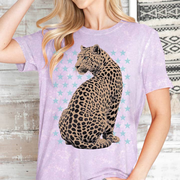 Women Cheetah Graphic Print Mineral Wash Top for wholesale by Amused by Blue