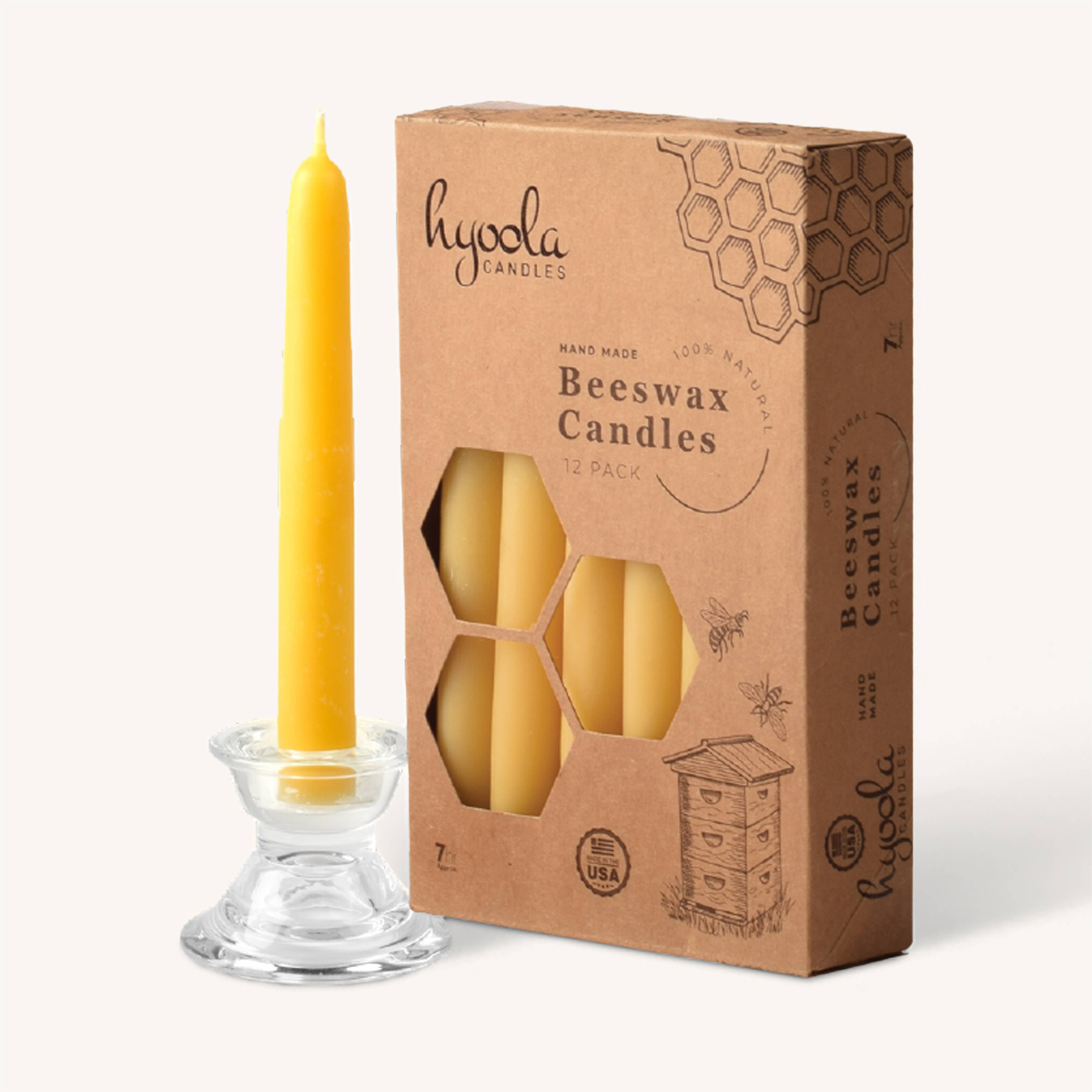 Hyoola Candles - Wholesale Tapered Candle/Candlestick - Yellow Beeswax Candles- 7 Hours - 12 Pack1