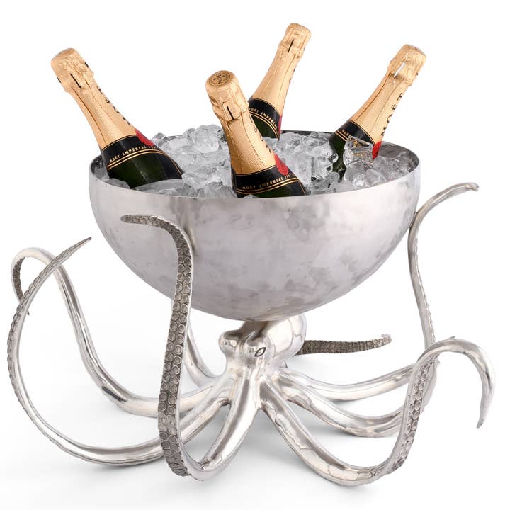 Vagabond House – wholesale Ice bucket – Octopus Pewter Steel Ice Tub Punchbowl