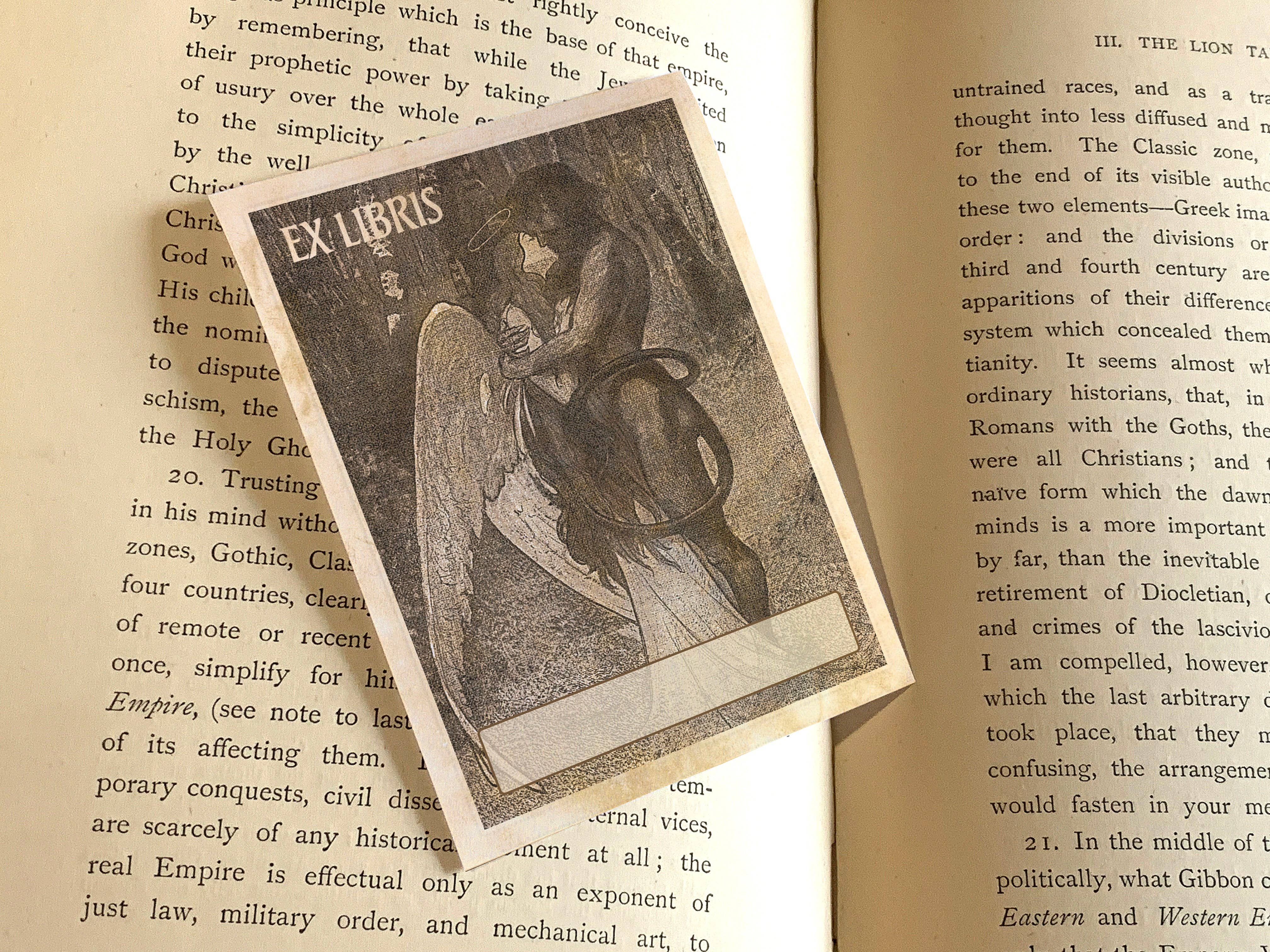 Ebon et Noir LLC - Wholesale Book Plate - Angel and Demon Kissing, Gothic Ex-Libris Bookplates2